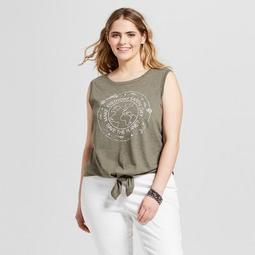Women's Plus Size Every Earth Tie Front Graphic Tank Top - Modern Lux (Juniors') Green