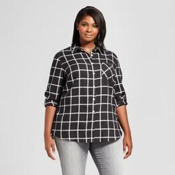 Women's Plus Size Button-Down Plaid Shirt - Ava & Viv™ Black