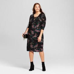 Women's Plus Size Cozy Floral Print Lace-Up Dress - Xhilaration™
