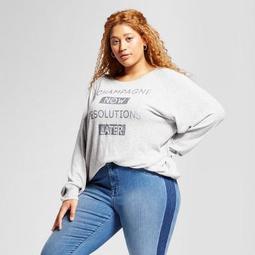 Women's Plus Size Champagne Now Resolutions Later Graphic Sweatshirt - Fifth Sun  Gray