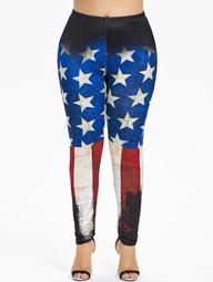 Plus Size Splatter Paint American Flag Leggings