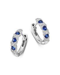 Diamond & Sapphire Huggie Hoop Earrings in 14K White Gold - 100% Exclusive