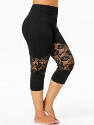 Plus Size Lace Insert Cropped Leggings