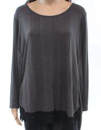 Style&co. NEW Gray Womens Size 1X Plus Crochet-Hem Boat Neck Sweater