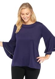 Plus Size Pearl Trim Bell Sleeve Top