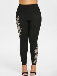 Plus Size High Waisted Embroidered Leggings