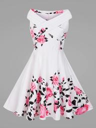 Criss Cross Plus Size Floral 1950s Pin Up Dress