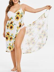 Sunflower Print Plus Size Beach Dress