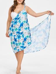 Floral Handpainted Print Plus Size Beach Dress
