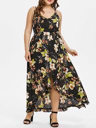 Plus Size Floral Overlap Maxi Dress With Tie Belt