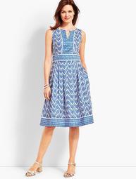 Geo Mixed-Print Fit-and-Flare Dress
