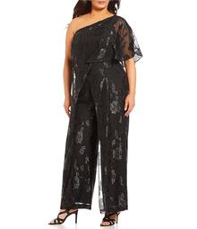 adrianna papell one shoulder jumpsuit plus size