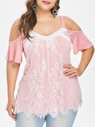 Plus Size Cold Shoulder Lace Overlay Top