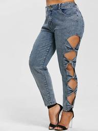 Plus Size Bow Cut Sides Jeans