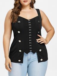 Plus Size Button Embellished Gothic Tank Top