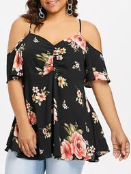 ROSEGAL Plus Size Sweetheart Neck Floral Blouse