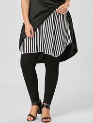 Plus Size Striped Asymmetrical Skirt