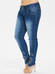 Plus Size High Waist Embroidery Jeans