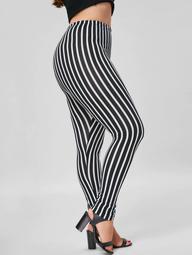 Plus Size Vertical Stripe Tight Pants