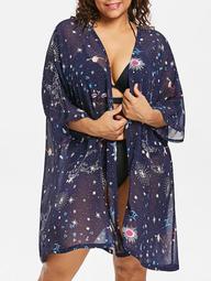 Plus Size Star Print Kimono Cover Up