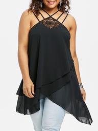Plus Size Lace Insert Strappy Tulip Tank Top