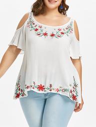 Plus Size Embroidered Cold Shoulder Blouse