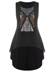 Plus Size Sleeveless Sparkly High-low Top