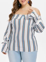 Plus Size Striped Off The Shoulder Top