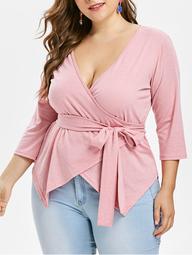 Plus Size Belted Surplice Top