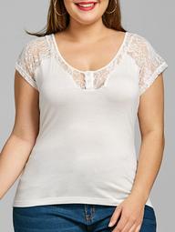 Plus Size Lace Insert Henley Tee