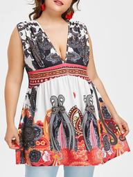 Plus Size Empire Waisted Exotic Print Tank Top