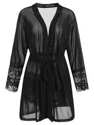 Plus Size Lace Panel Sheer Robe