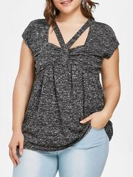 Plus Size Cutout Marled Lace Trim T-shirt