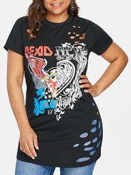 Plus Size Graphic Hole Distressed T-shirt