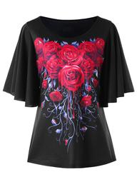 Plus Size Rose Bell Sleeve T-shirt