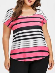 Plus Size Batwing Sleeve Stripe T-shirt