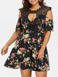 Plus Size Cold Shoulder Fit and Flare Skirt