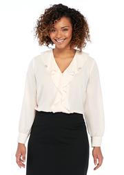 Plus Size Solid Ruffle Front Blouse