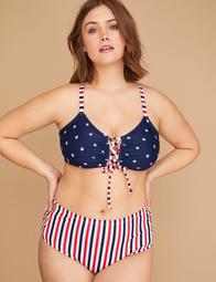 Stars & Stripes Lace-Up Swim Bikini Top with Built-In No-Wire Bra