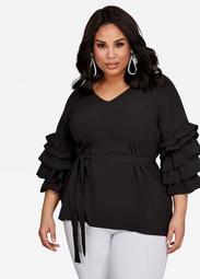 Tiered Sleeve Belted Blouse