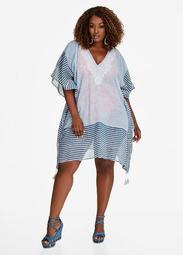 Striped Border Poncho Cover Up