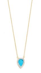 14k Gold Small Turquoise + Diamond Teardrop Pendant Necklace
