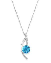 Blue Topaz & Diamond Pendant Necklace in 14K White Gold, 18" - 100% Exclusive