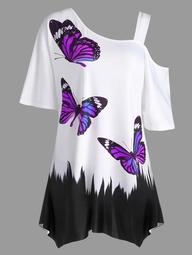 Plus Size Butterfly Print Tunic T-shirt