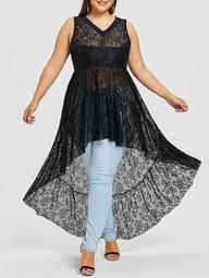 Plus Size Rose Lace High Low Tank Top