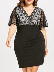 Plus Size Lace Insert Fitted Work Dress