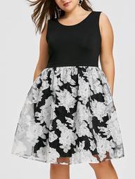 Plus Size Floral Sleeveless Skater Dress
