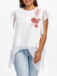 Plus Size Floral Print Asymmetrical Flowy T-shirt