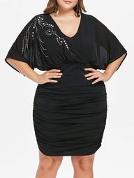 Plus Size Batwing Sleeve Ruched Dress