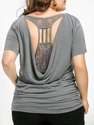 Plus Size Lace Trim Cowl Back T-shirt